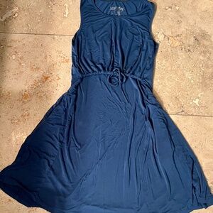 Latched Mama Nursing drawstring A-line dress in muted blue